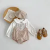 Ins New cute spring fall Rompers set infant Kids long sleeve White Top And Romper baby Climb 100 cotton8438981