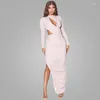 Casual Dresses Elegant Full Sleeve Sparkly Bodycon Maxi Dress Women Sexy Gown Cut Out Ruched High Split Celebrity Club Party Long Clothes