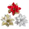 Decorações de Natal 1pc Glitter Flowers Artificial With Stems Red Gold Silver Silver Flower Poinsettia Bush Greath para festas de casamento férias