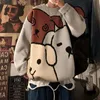 Men's Sweaters Cartoon O-neck Sweater Men Oversized 2022 Autumn Winter Japanese Grunge Preppy Style Casual Loose Trend