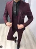 Męskie garnitury 2022 kolorowy burgundowy kostium Homme mężczyzn smoking ślubny dla pana młodego Slim Fit Blazer Terno Masculino 3 sztuki płaszcz z kurtką