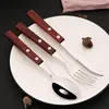 Geschirr-Sets, 8-teilig, Naturholz, quadratischer Griff, Geschirr, Edelstahl, Besteck, scharfes Messer, Gabel, Löffel, Teelöffel, Besteck, Küchenset