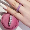 Anéis de casamento 2022 Luxuros preto rosa verde prata colorida estética Banda eternidade anel para mulheres jóias de dedos de presente