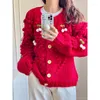 Bluzki damskie jesień i zima 2022 sens gęsty płaszcz igły czerwony zdobieństwo wiek redukujący świąteczny sweter żeńska