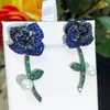 Dangle Earrings Missvikki Luxury Blue Rose Flowers Branch Full Cubic Zirconia Natural Pearls Wedding Party Trendy Jewelry