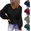 Camisetas masculinas de moda feminina de decote em v alcatra sólida feminina Blusa de algodão casual Casual Sweater Playera camiseta femme