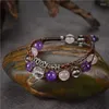 Charm Bracelets Natural Stone Bracelet For Women Leather Agat Amethysts Hematite Turquoises Bangle Braided Multilayer Jewelry B448