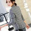 Frauen Anzüge Vintage Stilvolle Plaid Jacke Dünne Koreanische Casual Kragen Langarm Arbeit Büro Dame Alle-spiel Blazer frauen