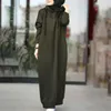 Abito da donna autunno musulmano tinta unita felpa con cappuccio coulisse allentato tasca casual manica lunga abiti maglione da donna S-XXXL