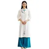 Asiatiska kvinnors träningsdräkter Zen Trend Women Elegent Modified Cheongsam Dress Tea Artist Uniform Beauty Salon Workwear Cotton Silk Coat Pants Set Set