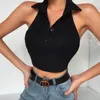 Débardeurs pour femmes Col Polo Gilet court Femmes européennes américaines d'été Slim Fit et à la mode Haut sans dos Vêtements pour femmes Crop Tops