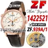 ZF CF1422521 Master Geographic GMT Mens Watch Real Power Reserve A939A/1 Automatisk rosguldfodral Vit Dial Brown Leather Strap 2022 Super Edition Eternity Watches