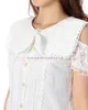 Women's Blouses SALES Summer Japan Liz Lisa Cotton Hollow Out Embroidery Tie Shirts