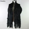 Szaliki poncho dla kobiet oryginalne futro z futrem z Tassels Lady Pashmina owijaj jesienne zimowe szalę 8252688