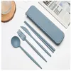 Dinnerware Sets Portable Travel Cutlery With Case Spoons Forks Chopsticks Wheat Straw Kits Reusable Eco-Friendly For Kitchen Utensil