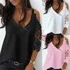 Femmes Blouses Femmes D'été À Manches Courtes Chemise 2022 Sexy Hors Épaule Solide Mode Formelle Dentelle Patchwork Tops Élégant Blusas Feminina