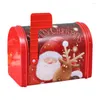 Juldekorationer Snowman Santa Elk Mailbox Presentlåda Red Mail Letter Post Decorative Storage Tin for Cookies Candies C