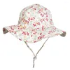 Şapka kovası şapka kız yaz güneş plajı büyük ağzına kadar beyaz çiçekler, tel ile koruma nefes alabilen aksesuar bebek yürümeye başlayan çocuk açık kapak