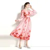 Boutique Womens Floral Dress 2023 Spring Autumn Dress Long Sleeve High-End Lady Printed Dresses Runway Dresses