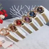 Marque de mode femmes fille Rose fleur style métal acier bande magnétique boucle style quartz montre-bracelet Di09299F
