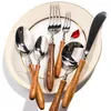 Dinnerware Sets Wood Handle Set Stainless Steel Tableware Knife Fork Spoon Flatware Dishwasher Safe Cutlery High Quality