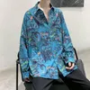 남성 캐주얼 셔츠 2022 남성 패턴 인쇄 긴팔 패션 비치 탑 레트로 하와이 남성 의류 Camisa Masculina