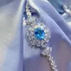 Link armbanden foydjew retro bloem simulatie topaz hemel blauwe steen voor vrouwen luxe ontwerp zilveren kleur armband verjaardag cadeaus
