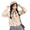 Women's Blouses 2022 Spring Summer Sweet Cute Bow Tie Tops Women Long Sleeve Korea Japanese Preppy Style Formal White Button Shirts Blouse