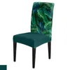 Chair Covers Green Leaves Plants Tropical Jungle Cover Dining Spandex Stretch Seat Home Office Decoration Desk Case Set