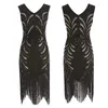 Casual Dresses Women 1920s Flapper Dress Art Deco Great Gatsby Vestidos V-Neck ärmlös broderad Tiered Fringe Sequin