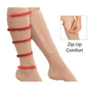 Sports Socks 1 Pair Unisex Open Toe Compression Men Women Support Knee Zipper Anti-Fatigue Stretchy Sox Nursing Stockings