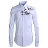 Men's Casual Shirts Black White Men Shirt Luxury Swallows Embroidery Long Sleeve Mens Fashion Slim Fit Dress Plus Size 4XL