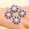 Necklace Earrings Set XUTAAYI 925 Silver Wedding For Women Flower Shape Blue Zircon Bracelet Pendant Ring Gift Box