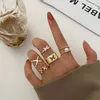 Vintage Gold Color Geometric Heart Circle Joint Cluster Rings Set for Women Minimalist Metal Knuckle Ring Jewelry 10pcs/set