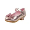 Flat Shoes Girls Kids Leather Children High-Heeled 2022 Crystal Net Yarn Bow Catwalk Show Princess Student Performance