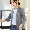 Frauen Anzüge Vintage Stilvolle Plaid Jacke Dünne Koreanische Casual Kragen Langarm Arbeit Büro Dame Alle-spiel Blazer frauen