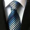 Laço lanche estilo estilo listrado clássico seda masculina 8 cm azul roxo para homens roupas de vestuário de negócios de negócios de casamento gravatas gravatas