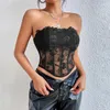 Damen Tanks Damen Bustier Korsett Crop Tops Stickerei Rose Durchsichtiges trägerloses schulterfreies Tanktop für die tägliche Clubparty