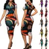 Casual Dresses Nice Summer Sexy Bodycon Party Dress Banana Leaf Print Sleeve Zipper V Neck Slim Bandage Hip Office Lady Pencil Robe