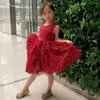 Girl Dresses LZC023 Red Wine Sleeveless O Neckline Bow Flower Kids Beauty Pageant