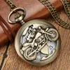 Pocket Watches Men's Portable Bronze Quartz Watch Exquisite Motorcykel ihålig täckning Fin kedja hänge gåva