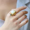 Cluster Rings Natural Hetian Jade Ring S925 Стерлинговое серебро открытое ремесло квадрат для кисточки Женская ретро простая подарочная мода