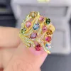 Cluster Rings Fine Jewelry Bague en tourmaline naturelle incrustée d'argent sterling 925 Test de soutien pour fille à la mode