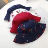 Hattar 2022 barn Panama hink Cherry Print Fisherman Hat Summer Sun For Childen Reversible Fishing Cap