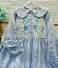 Sukienki swobodne haftowane organza długie rękaw 2022 Autumn Loose Doll Doll sukienka midi