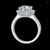 Wedding Rings Wonderful 925 Sliver White Color Roung Shape Moissanite Diamond Flower