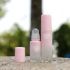 Lagringsflaskor 5 ml 10 ml rosa rull på flaska för eterisk oljetoner Lipgloss Nature Rose Quartz Roller Ball 10st P348