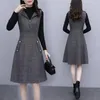 Casual Dresses Autumn Winter Women's 2023 Fashion Plaid ärmlös Woolen Dress Lady Office Mid Length Sling Vest Vestidos 4xl