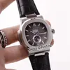Ny 5726A-001 st￥lfodral gr￥ textur Dial Big Date Automatic Moon Fas Mens Watch Black Leather Strap 5 Colors Watches Puretime 309Z