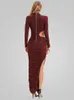 Casual Dresses Elegant Full Sleeve Sparkly Bodycon Maxi Dress Women Sexy Gown Cut Out Ruched High Split Celebrity Club Party Long Clothes